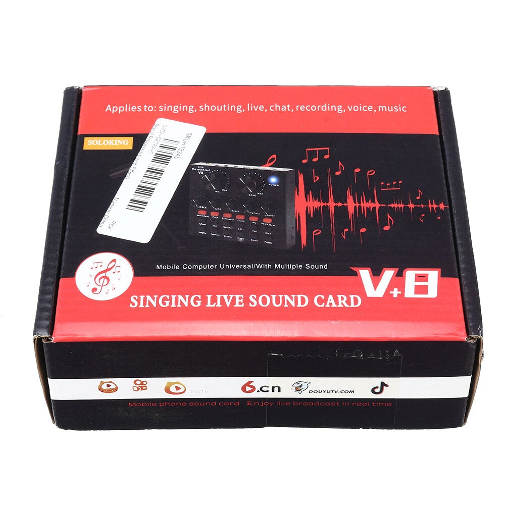 External Audio Mixer V8 Sound Card USB Interface with 6 Sound Modes Multiple Sound Effects