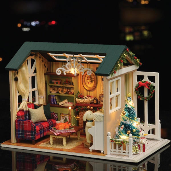 DIY Doll House Miniature Kit Collection Gift With Light