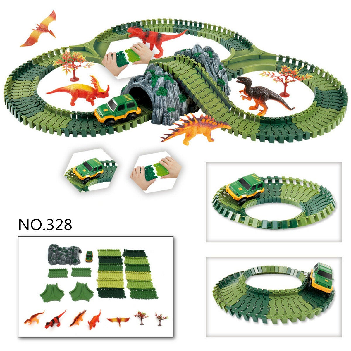 Dinosaur Dino World Childrens Flexible Race Car Track Toys Construction Play-Set Toy
