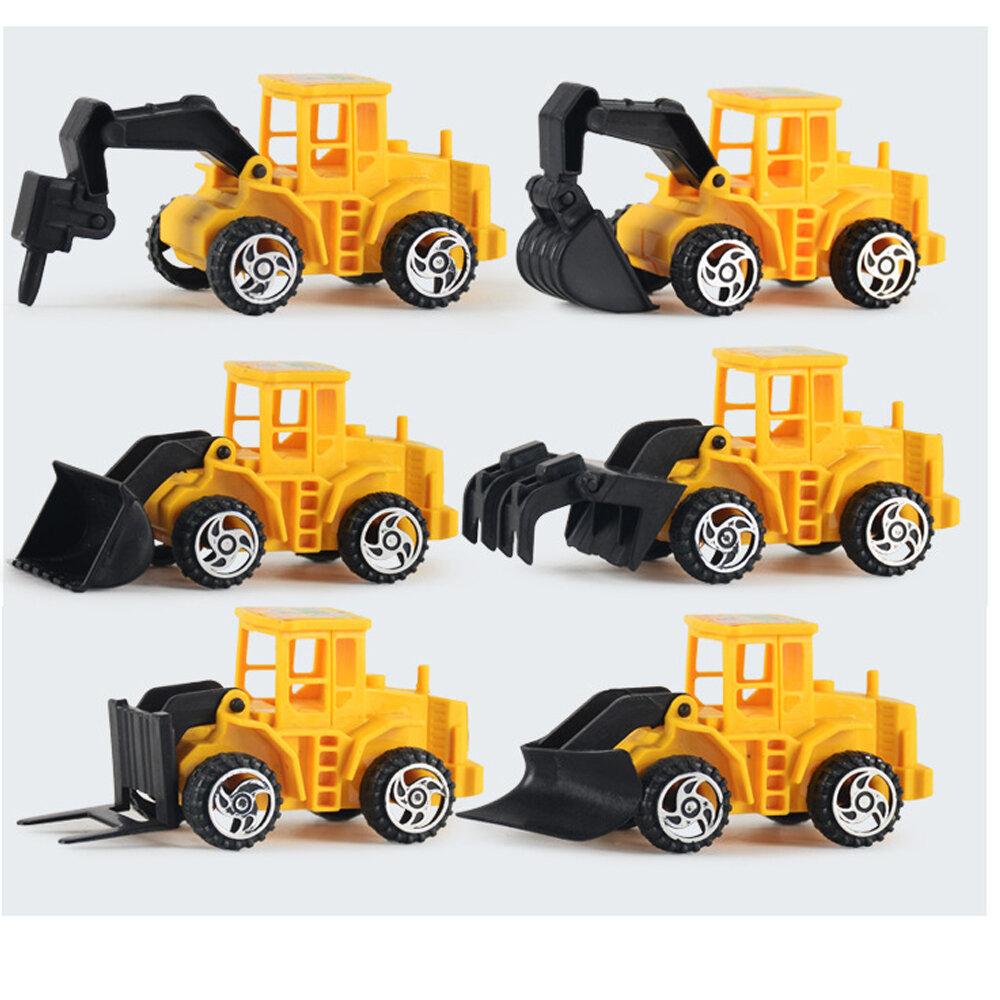 6 Pcs Mini Construction Vehicle Sliding Inertial Bulldozer Excavator Diecast Car Model Toy Set for Kids Birthday Gift