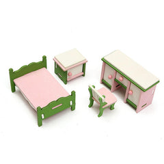 Miniature Bedroom Kit Wooden Furniture Set Families Role Play Toy