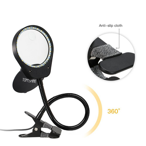 LED 3X/10X Magnifier Glass with Clamp Clip Table Light