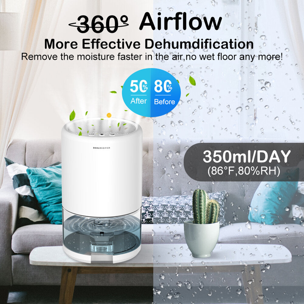 Mini Dehumidifier Air Dryer Moisture Absorber Powerful Dehumidification Negative Ion Sterilization 1000ml Water Tank