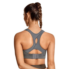 Women's Seamless High Impact Quick Drying Full Coverage Padded Wirefree Racerback Workout Sports Bra Black / Grey