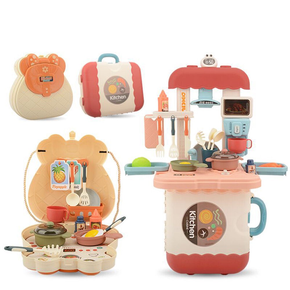 3 IN 1 Colorful Multifunctional Portable Backpack Handbag Simulation Kitchen Play House Puzzle Educational Toy Set for Childrens Gift