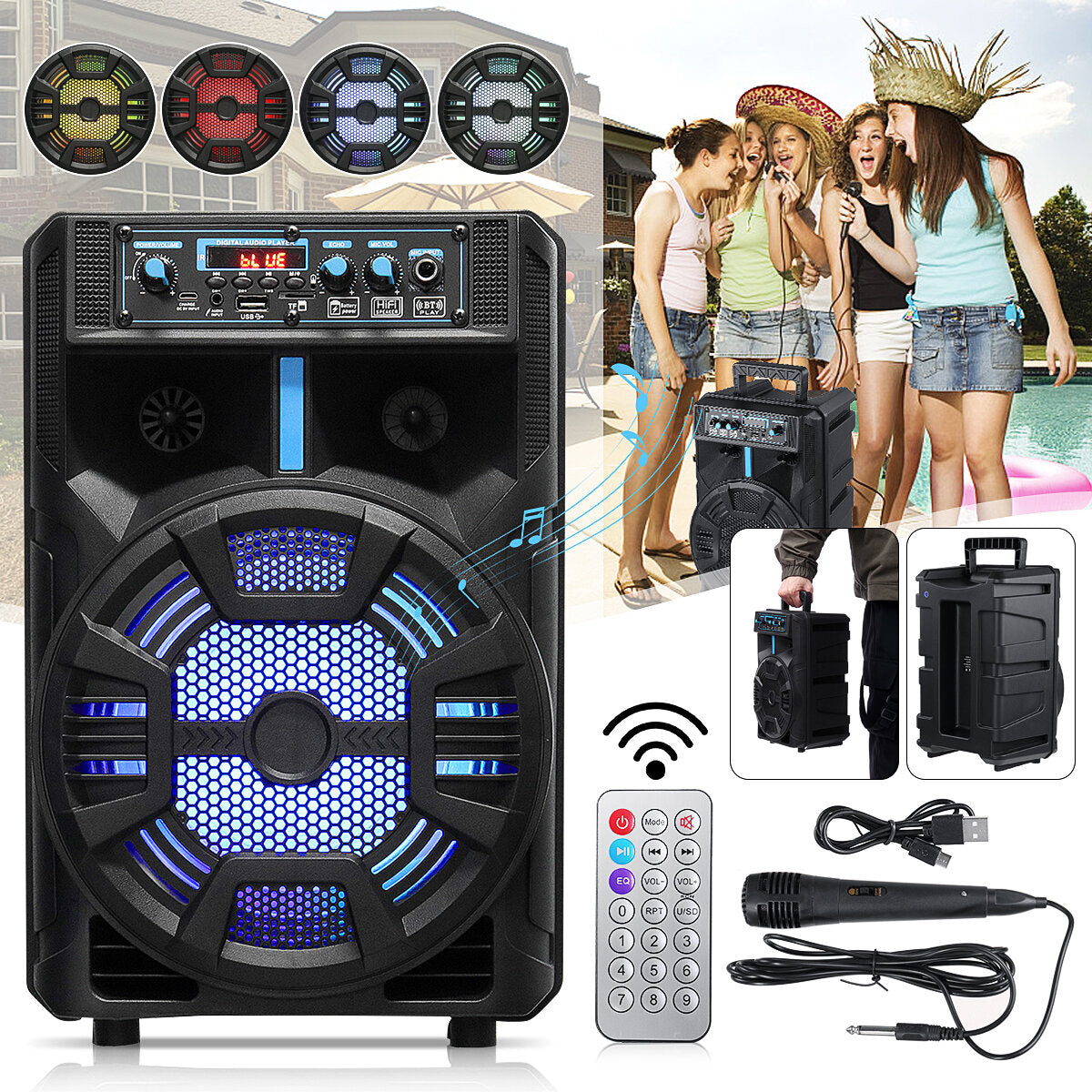 Portable FM bluetooth Wireless Speaker Subwoofer Heavy Bass Sound System with Remote for Party