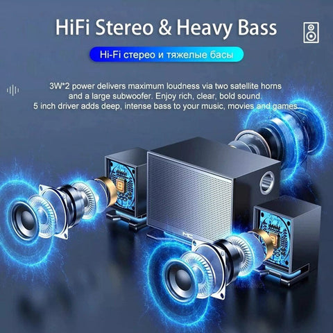 Home Theater System Wireless Computer Speakers HiFi Stereo Subwoofer with Microphone Support USB TF AUX for Laptop PC TV Loudspeaker