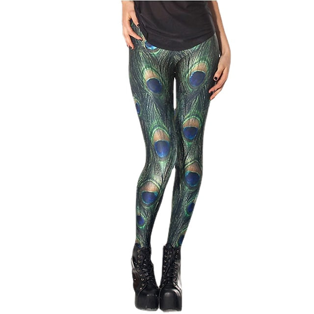 Women's Mid Waist Leggings Yoga Print Stretchy Ankle-Length Comfort Pants