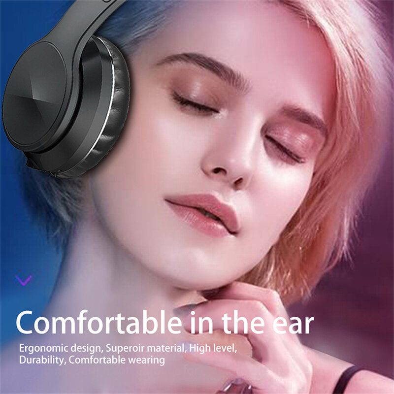 Wireless bluetooth 5.0 Headphones 40mm Drivers Low Latency FM Radio TF Card AUX-In Foldable Head-Mounted Headset with Mic