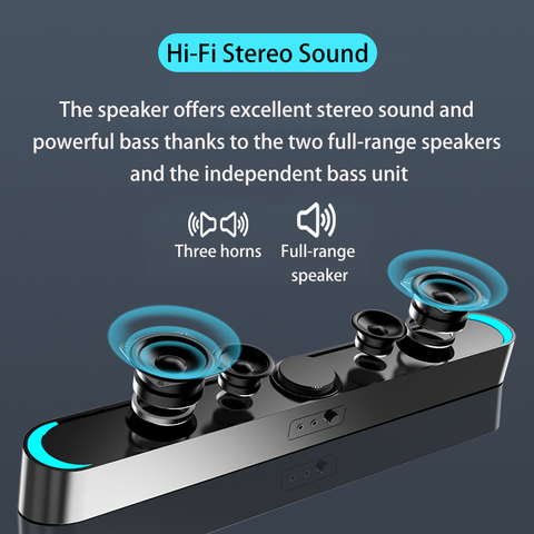 Bluetooth 5.0 Speaker 2.1 Channel Wireless Soundbar Subwoofer with Independent Heavy Bass Unit HiFi Stereo Sound for Laptop PC Theater TV Aux 3.5mm