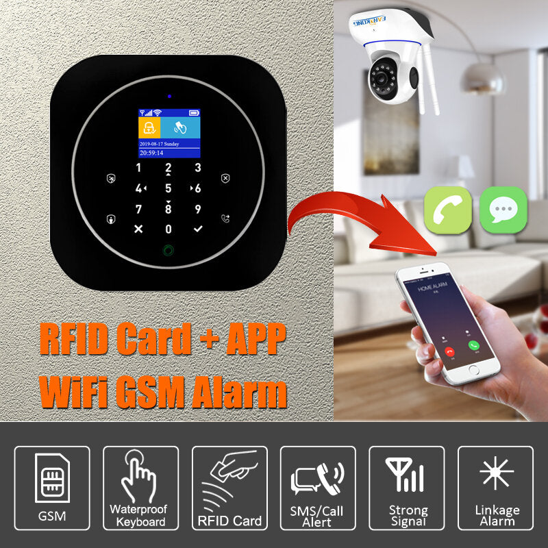 Wifi GSM Home Alarm System 433MHz Wireless Sensor Kit With 2 * Remote Controller / Infrared Detector / Door Window Detector / 2 * RFID Work With Tuya APP