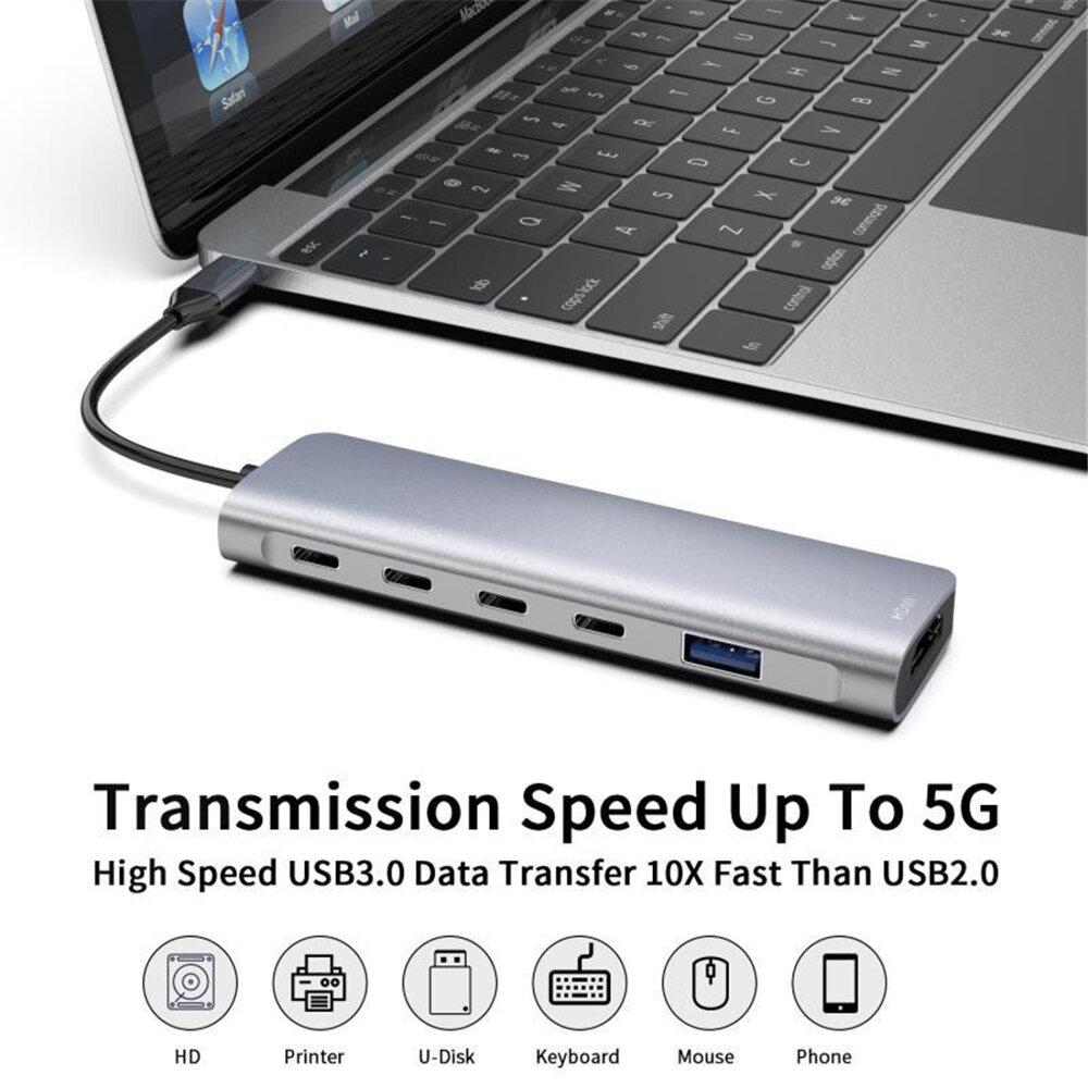 6 In 1 Triple Display USB Type-C Hub Docking Station Adapter With Dual 4K HDMI Display 100W USB-C PD3.0 Power Delivery