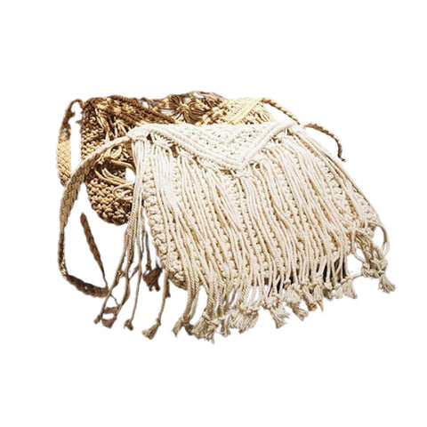 Handmade Rattan Woven Round Handbag Vintage Tassel Straw Rope Knitted Messenger Bag Lady Fresh Summer Beach