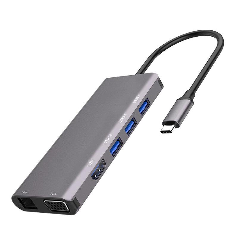9-in-1 USB C HUB Docking Station Adapter with HDMI PD 100W Power Delivery USB3.0*3 RJ45 Gigabit Ethernet VGA Memory Card