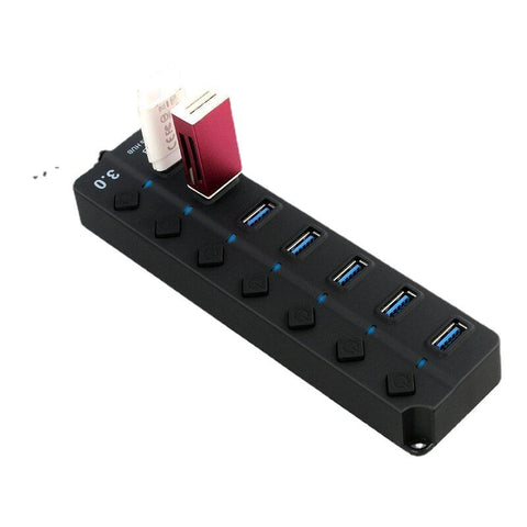 7-Port USB Hub 3.0 Docking Station Adapter 4 High Speed Multi Splitter Power Adapter Switch LED Indicator For MacBook Laptop