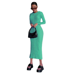 Fall Knitted Cloth Slim Fit below the Knee Long Sleeve Dress