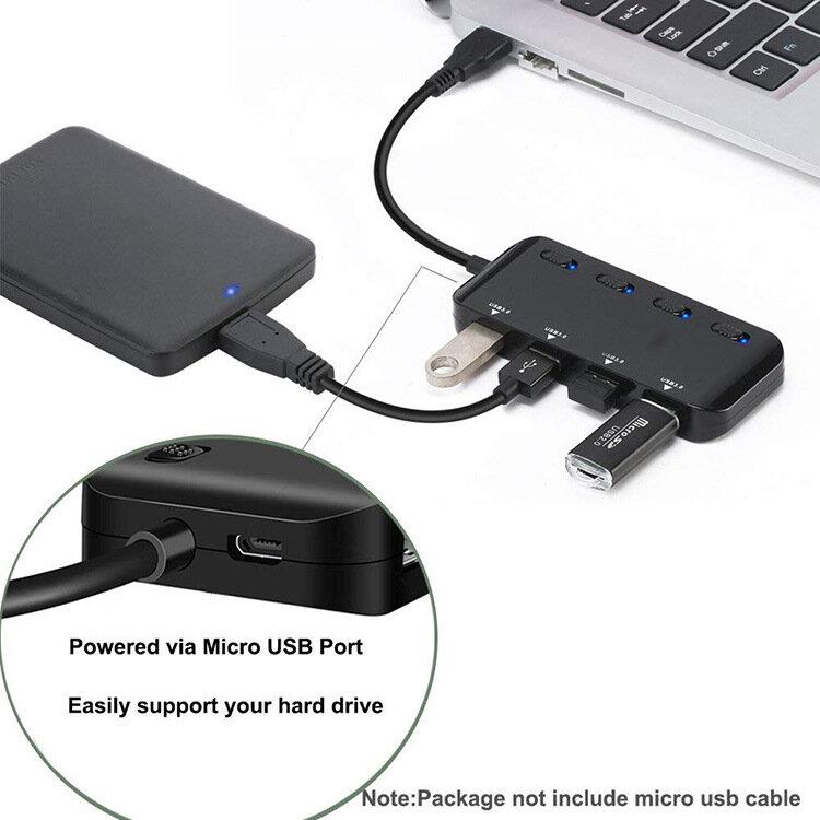 4 in 1 USB 3.0 HUB High Speed 5Gbps USB 3.0 Splitter with Individual Switch Control for PC Laptop Computer