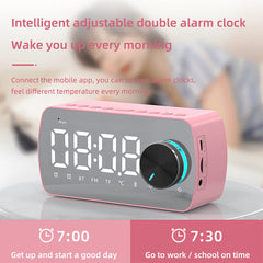 Wireless bluetooth Speaker Double Alarm Clock FM Radio Mirror LED Display HiFi Music Column Subwoofer Hands-free Call Speaker