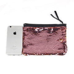 Ladies Double Sequin Clutches Bag Makeup Storage Pack Zipper Square Coin Purses