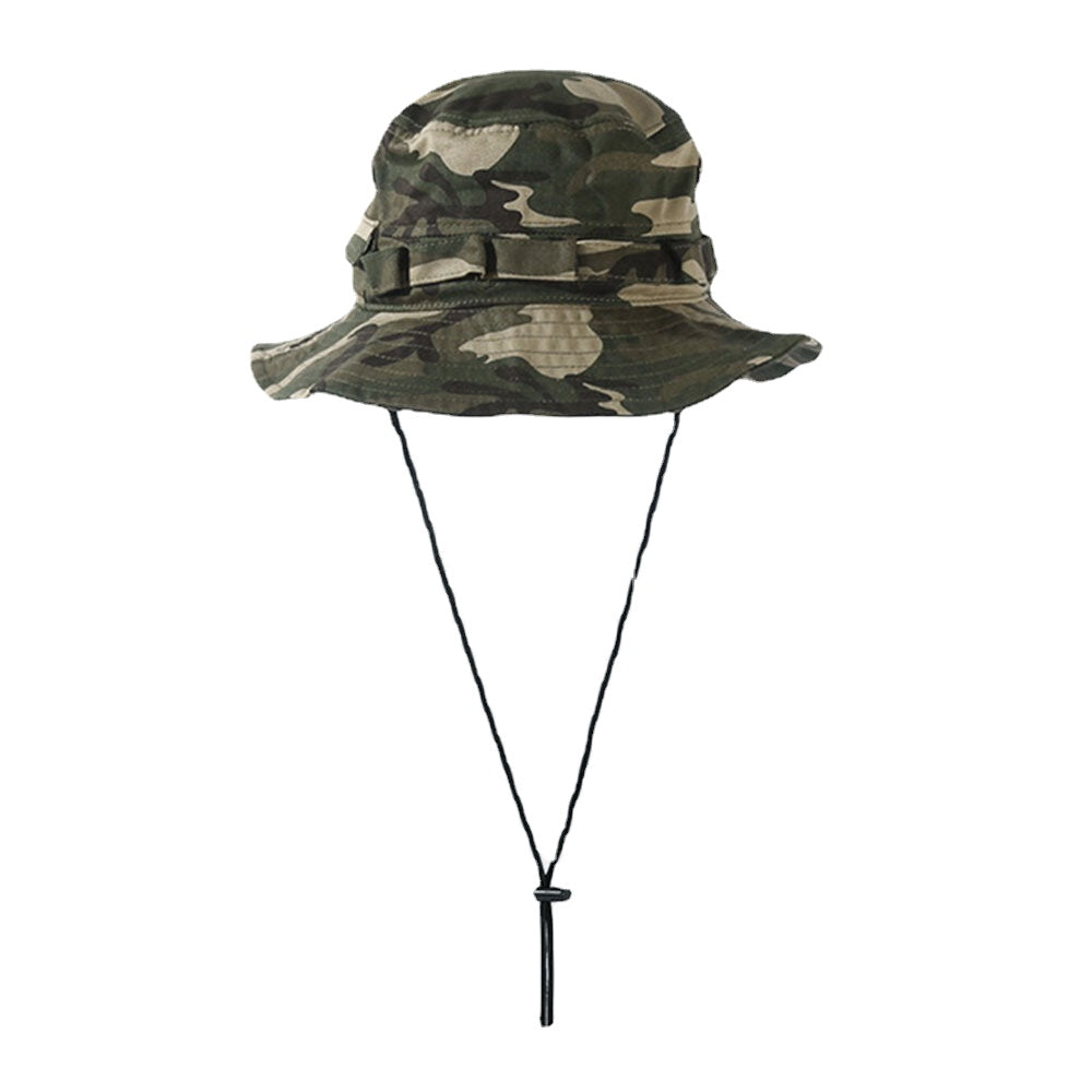 Unisex Cotton Solid Color Adjustable Windproof Rope Sunshade Bucket Hat