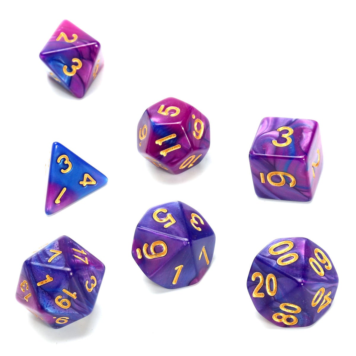 Polyhedral Dice Purple&Blue 7 Piece D&D RPG MTG Party Game Toy Set