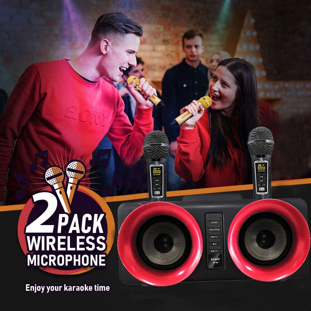 Wireless bluetooth Speaker 30W Dual Drivers Stereo TF Card AUX-In 1800mAh Luminous Home Karaoke Portable Family Soundbar with Dual Wireless Microphones