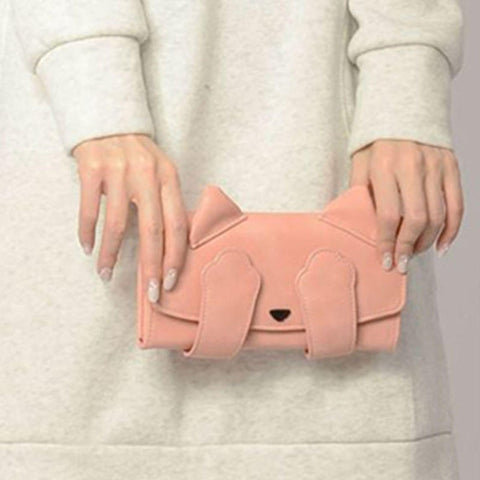 Women Fashion Cute Cat Small Phone Bag Handbag Multi-layer Long Wallet Purse