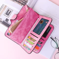 14 Card Slots Woman Four Fold Wallet Purse Faux Leather Card Multi Card Slots Phone Bag