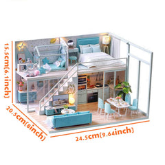 Creative DIY Handmade Assemble Doll House Miniature Furniture Kit with Music Movement LED Effect Dust Proof Cover Toy for Kids Birthday Xmas Gift House Decoration