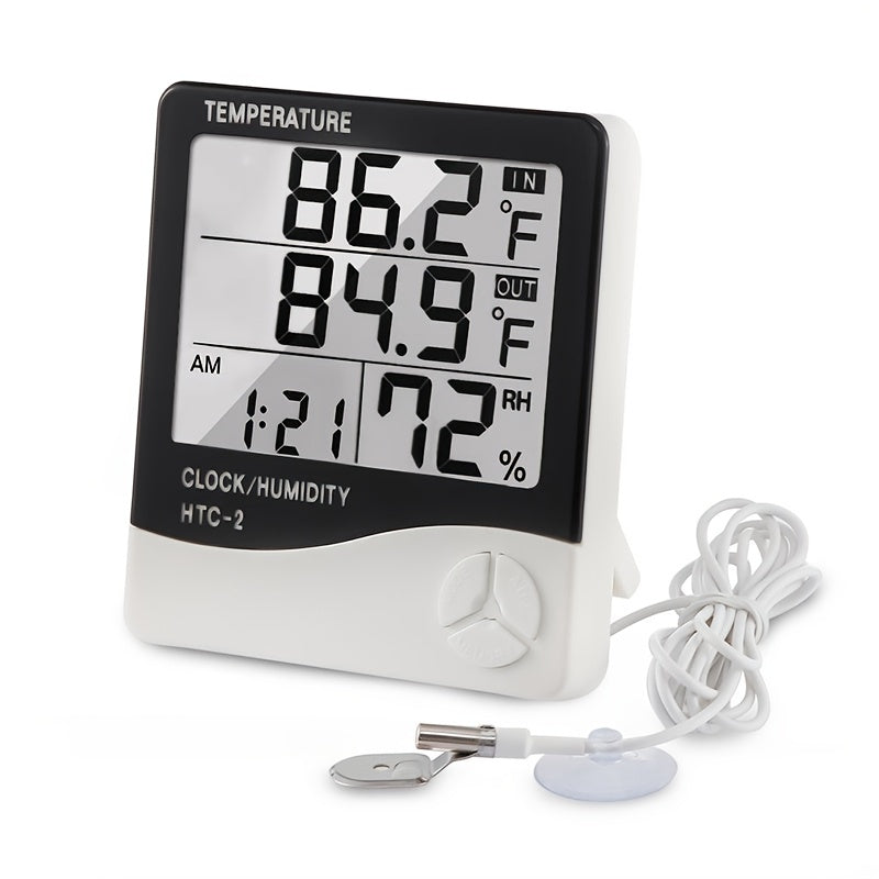 Outdoor Indoor Thermometer Electronic Hygrometer With Clock Sensor Head