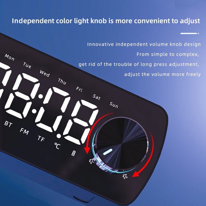 Wireless bluetooth Speaker Double Alarm Clock FM Radio Mirror LED Display HiFi Music Column Subwoofer Hands-free Call Speaker