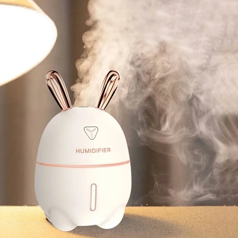 300ML Mini Air Humidifier Cute Rabbit USB Aroma Essential Oil Diffuser Colorful Night Light Car Office Air Purifier Mist Maker
