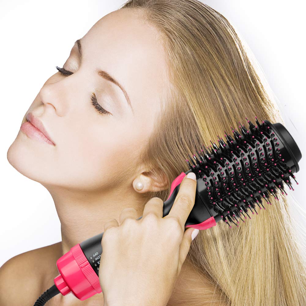 2 In 1 Hair Dryer Salon Hot Air Paddle Styling Brush Negative Ion Generator Straightener Curler Comb Tools