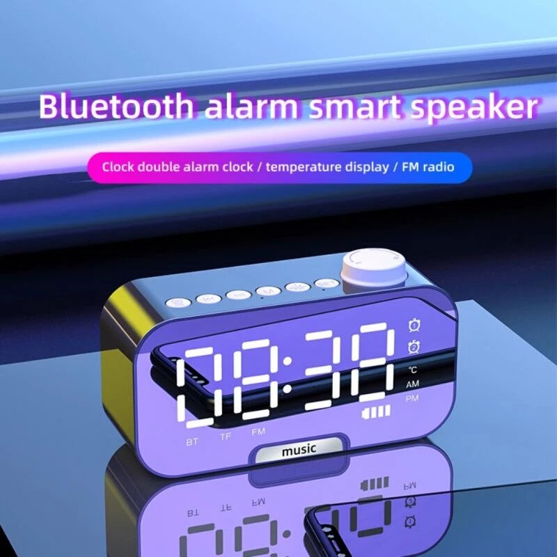 Wireless bluetooth Speaker Portable Mini Mirror Alarm Clock Support TF Card FM Radio with Mic