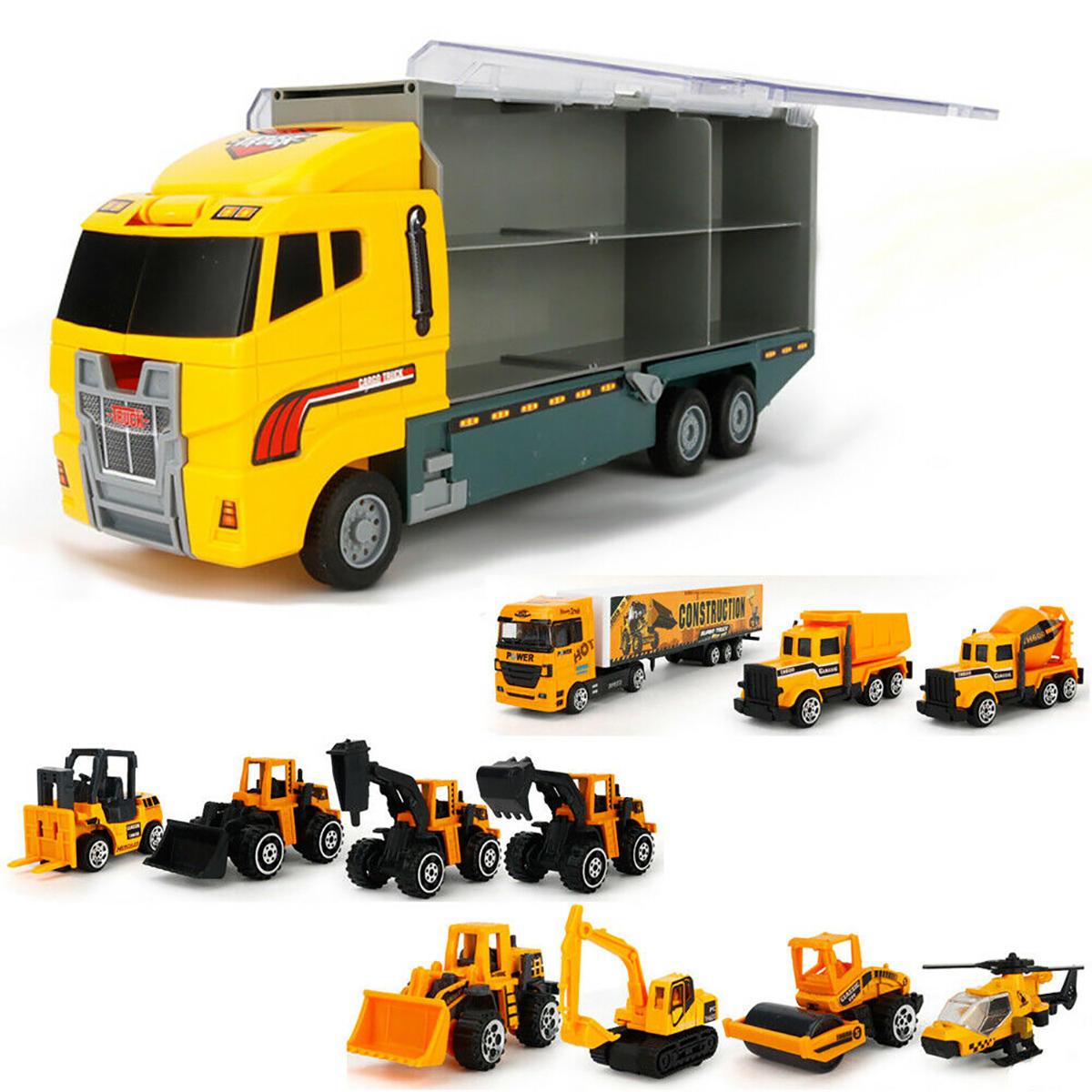 6/12 PCS 11 In 1 Diecast Model Construction Truck Vehicle Car Toy Set Play Vehicles in Carrier