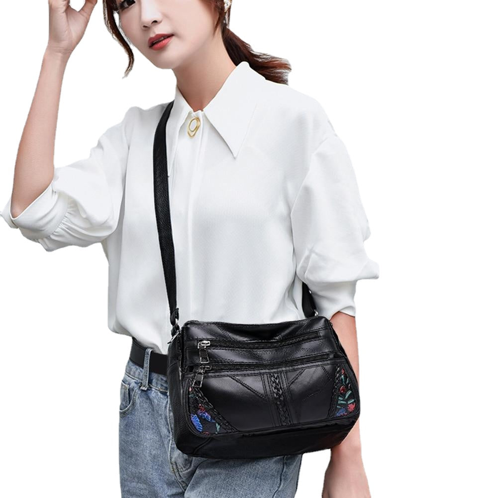 Fashion Soft PU Leather Shoulder Bag Flower Printed Women Crossbody Bags Female Travel Multi Pocket Zipper Messenger Handbags