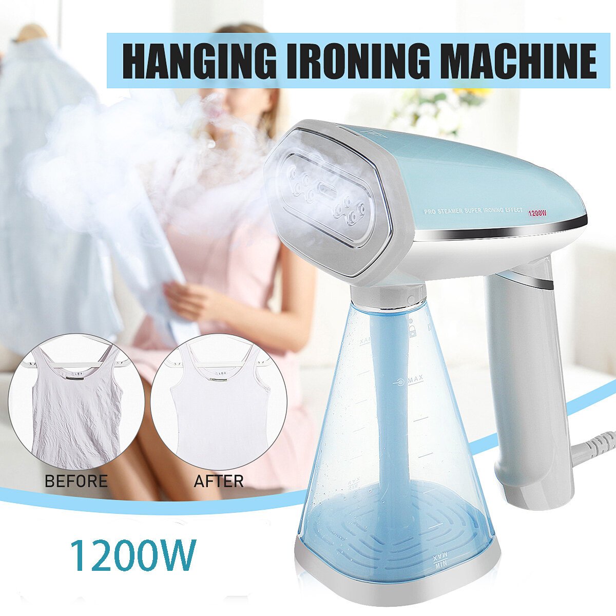 Handheld Portable Garment Steamer Powerful Clothes Steam Iron Fast Heat-up Fabric Wrinkle Removal 350ml Water Tank for Travel Home Dormitory