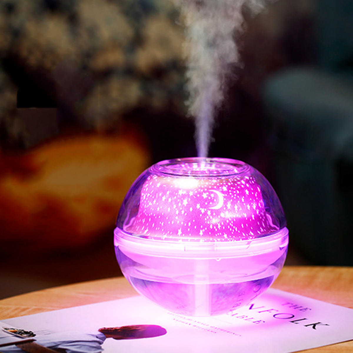 500ML 7 Color Crystal LED Light Projector Air Humidifier USB Essential Diffuser Aromatherapy Purifier