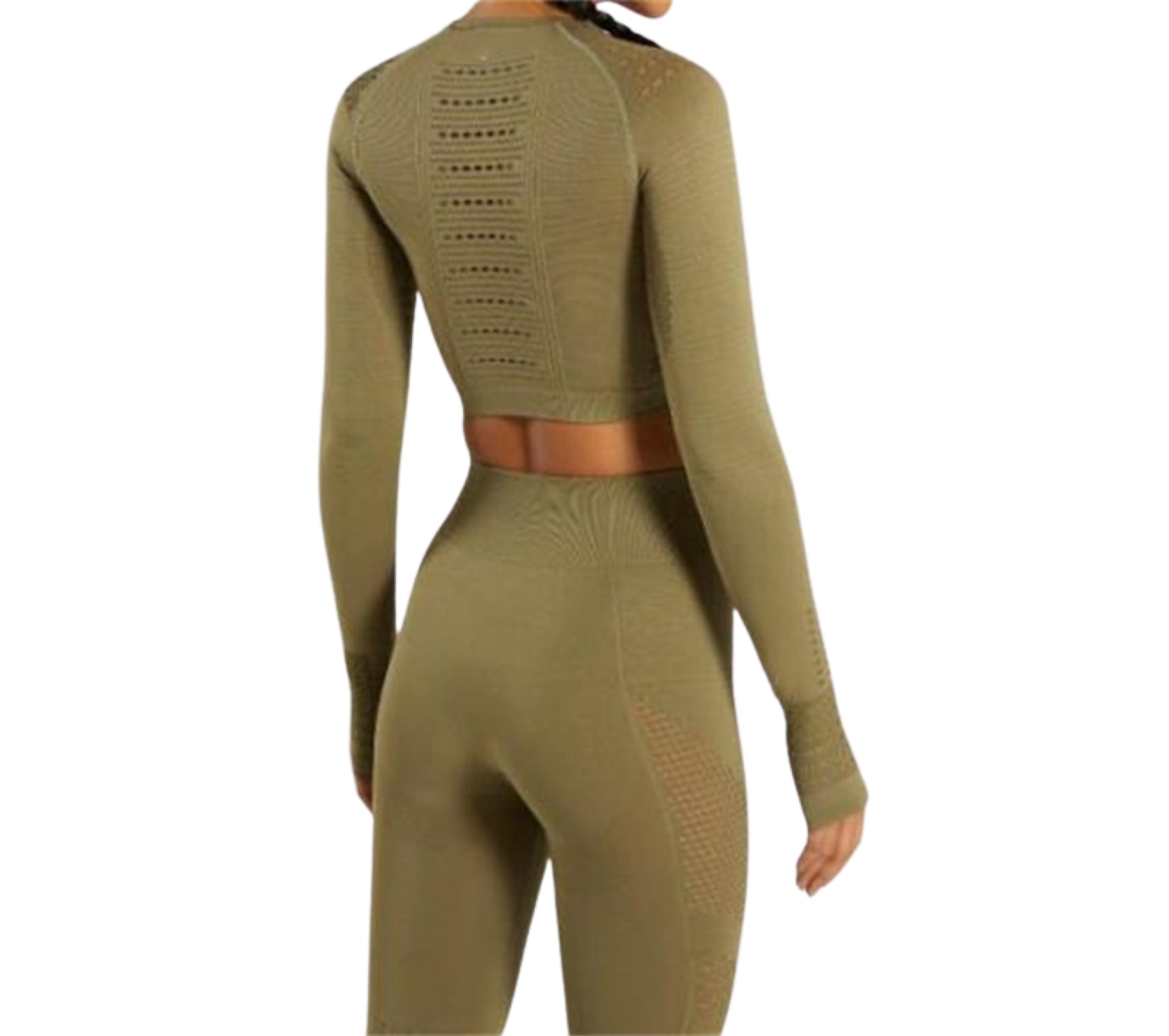 Women Seamless Gym High Waist Mesh Leggings Long Sleeve Shirts Fitness Thin Sport Suit Sets