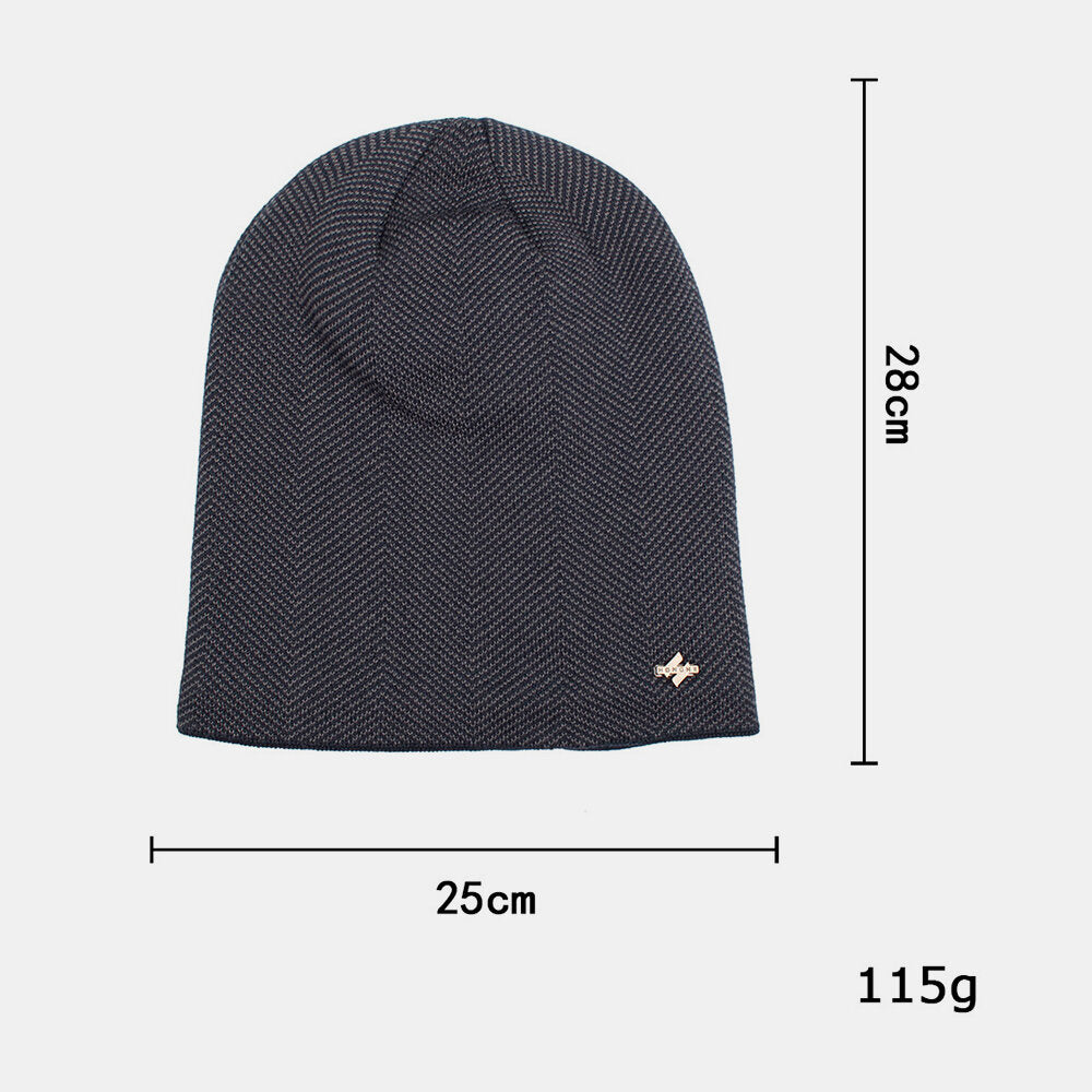 Men Winter Plus Velvet H Badge Pattern Outdoor Knitted Warm Beanie Toque Hat