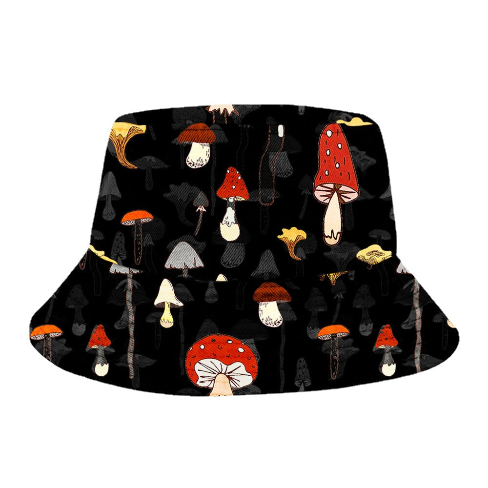 Men & Women Cotton Overlay Mushroom Print Pattern Sunshade Fashion Element Bucket Hat