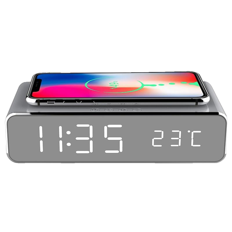 USB Digital LED Alarm Clock With Wireless Phone Charger