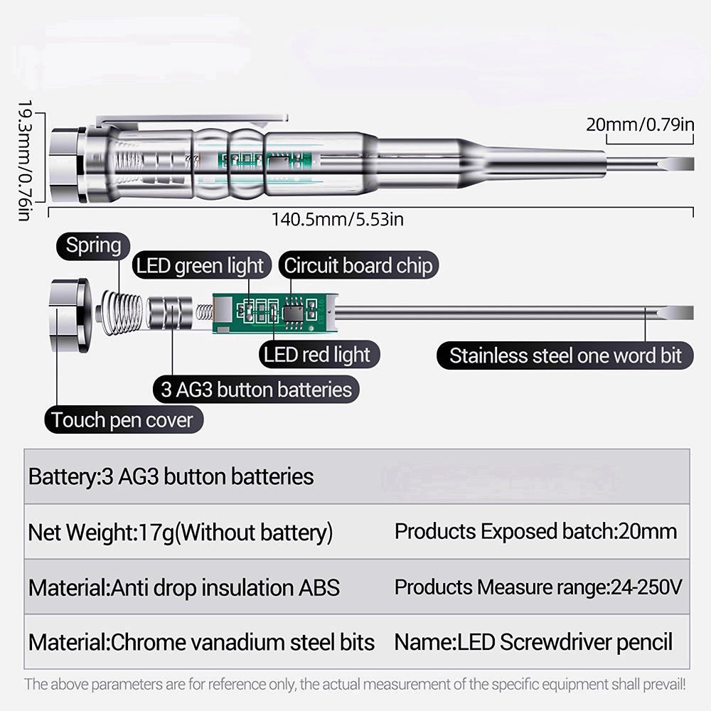 Voltage Test Pen 24-250V With Indicator Light Sensor and Electric Screwdriver Probe