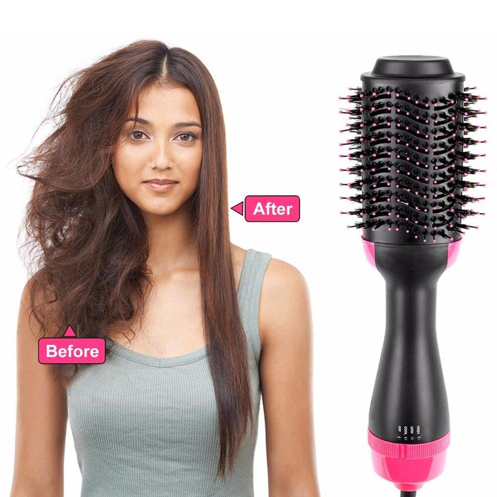 2 In 1 Hair Dryer Salon Hot Air Paddle Styling Brush Negative Ion Generator Straightener Curler Comb Tools