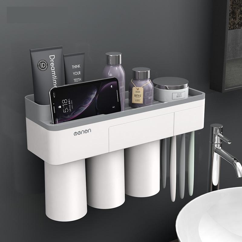 Multifunctional Magnetic Toothbrush Holder with Toothpaste Squeezer Cups