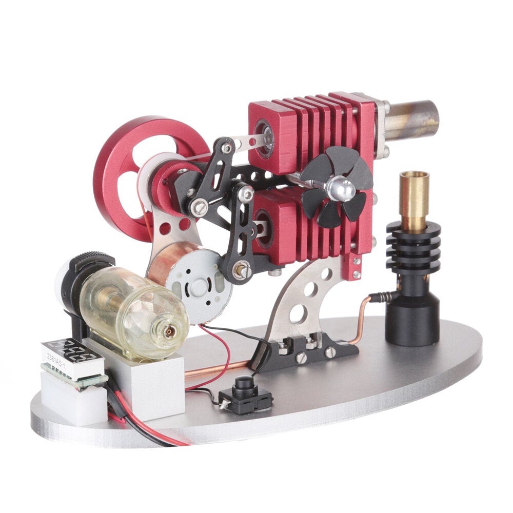 Type Double Cylinder Butane Stirling Engine LED Generator Model with Double Piston Rocker Arm Linkage