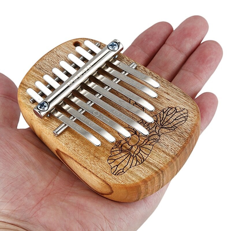 8 Key Camphor/Mahogany Mini Kalimbas Thumb Piano with Tuning Hammer