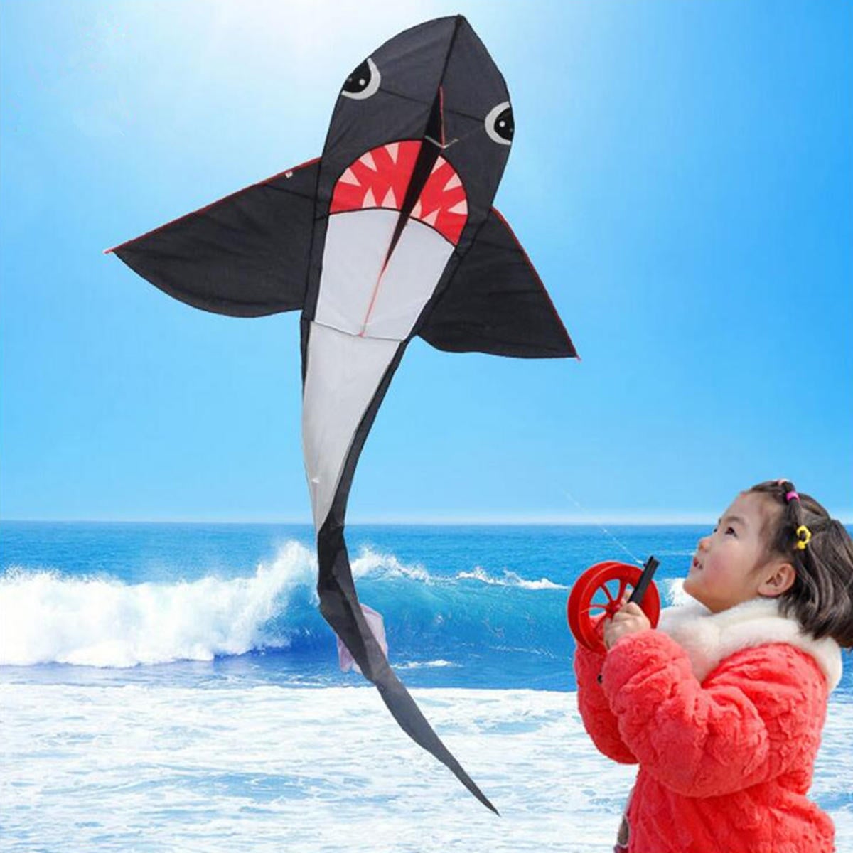 55/77 Inches Big Size Shark Kite Kid Outdoor Play Toys Without Line Winder