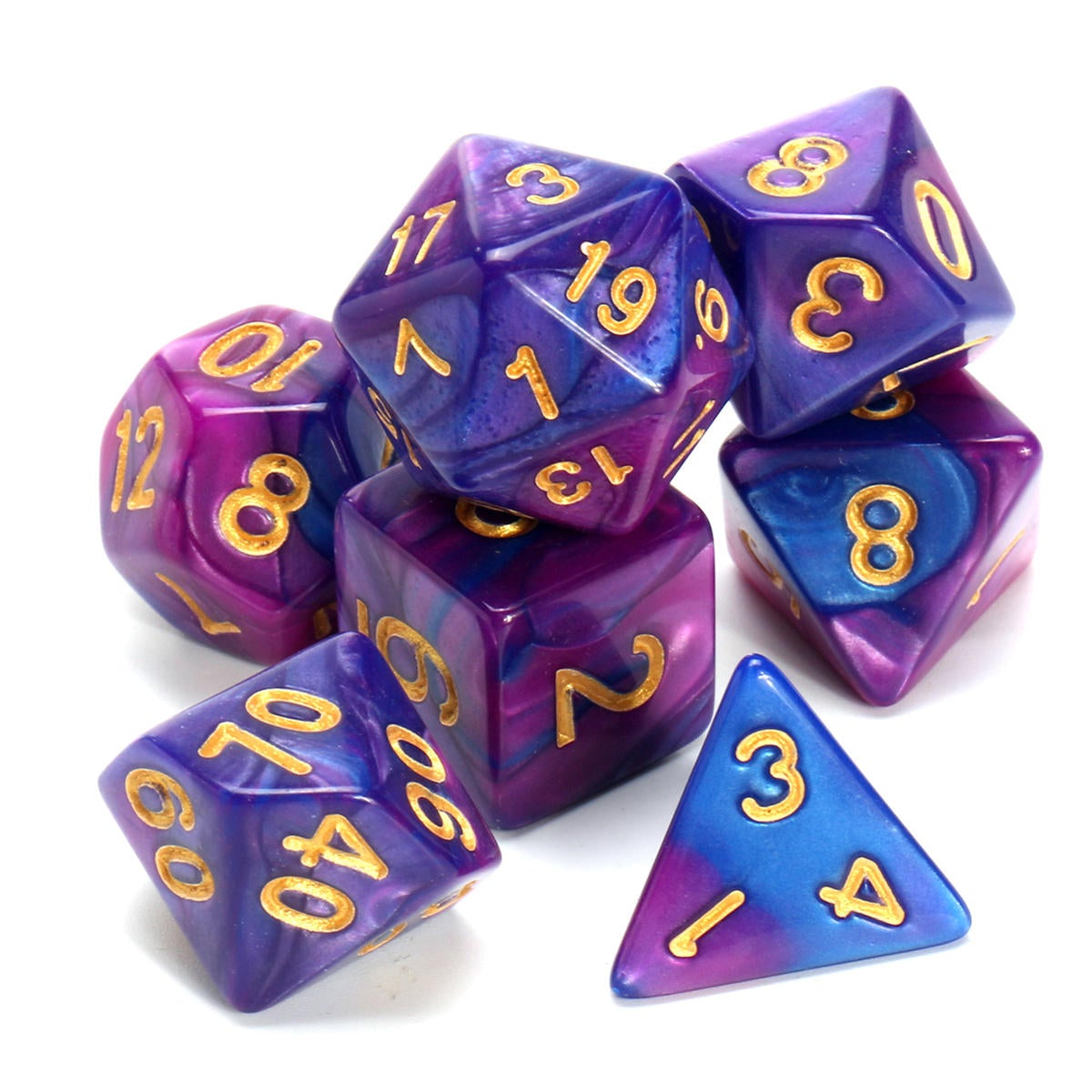 Polyhedral Dice Purple&Blue 7 Piece D&D RPG MTG Party Game Toy Set