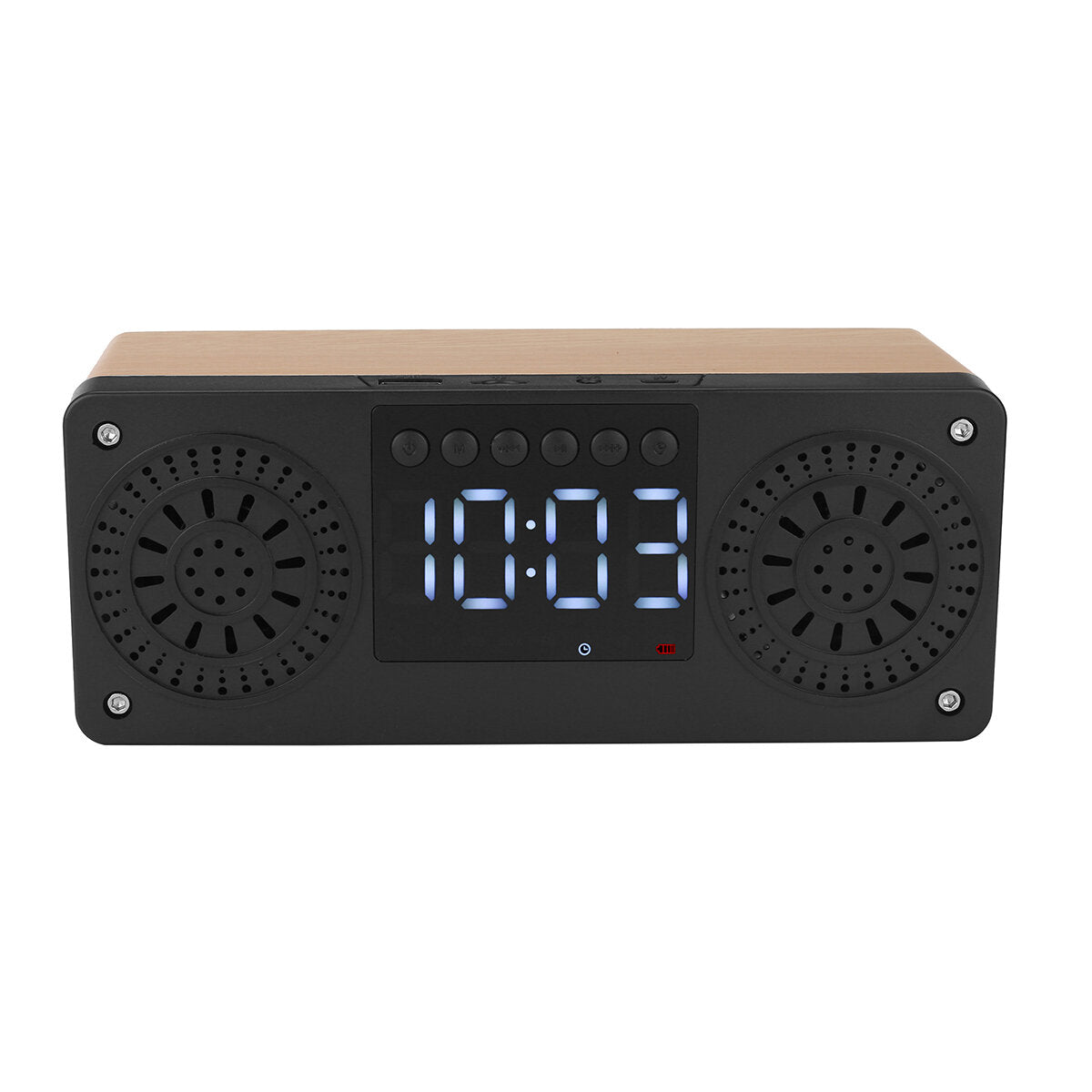 Bluetooth 5.0 Wooden Speaker Alarm Clock Support TF Card/USB/AUX/ FM Radio
